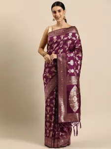 DIVASTRI Burgundy Woven Design Zari Silk Blend Banarasi Saree
