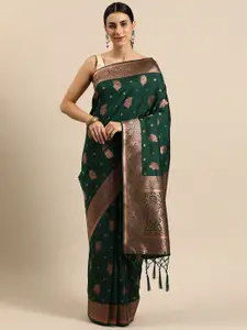 DIVASTRI Green Woven Design Zari Silk Blend Banarasi Saree