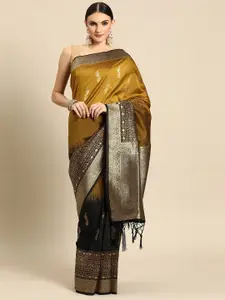 DIVASTRI Mustard Woven Design Zari Silk Blend Banarasi Saree