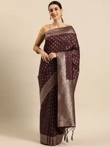 DIVASTRI Maroon Woven Design Zari Silk Blend Banarasi Saree