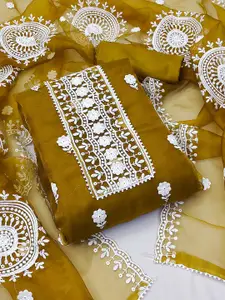 MANVAA Ethnic Motifs Embroidered Organza Unstitched Dress Material