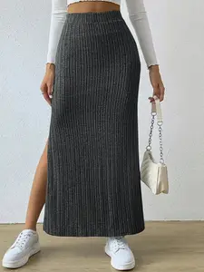 StyleCast Grey Striped Maxi Pencil Skirts