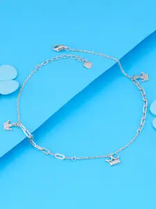 GIVA Set Of 2 German Silver Silver Plated Stone Studded Charm Anklets