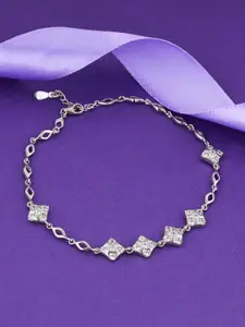 GIVA 925 Sterling Silver Silver Plated Stone Studded Anklet