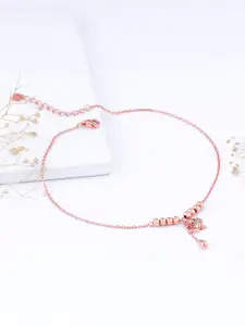 GIVA Set Of 2 925 Sterling Silver Rose Gold Plated Beaded Owl Anklets