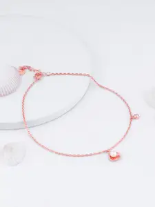 GIVA 925 Sterling Silver Rose Gold Plated Pearl Beaded Anklets