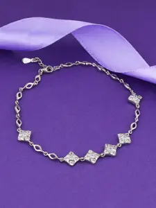 GIVA Set Of 2 925 Sterling Silver Rhodium-Plated Stone-Studded Anklets