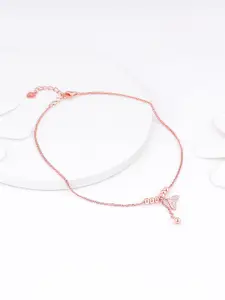 GIVA 925 Sterling Silver Rose Gold Plated Stone Studded Mermaid Tail Anklets