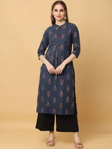 KALINI Ethnic Motifs Printed Mandarin Collar Cotton Straight Kurta