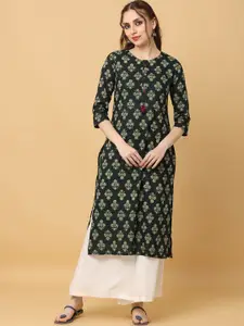 KALINI Ethnic Motifs Printed Round Neck Cotton Kurta