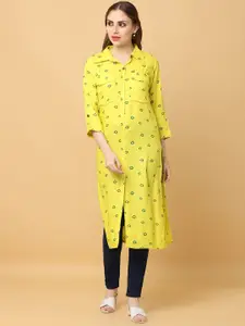 KALINI Geometric Printed Shirt Collar Roll-Up Sleeves Pathani Kurta