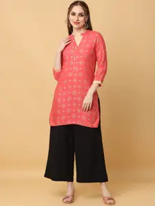 KALINI Ethnic Motifs Printed Mandarin Collar Straight Kurta