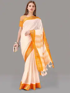 ZIBLON Orange Woven Design Zari Art Silk Handloom Kanjeevaram Saree