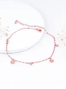 GIVA Set Of 2 German Silver Rose Gold Plated Snow Flake Anklets