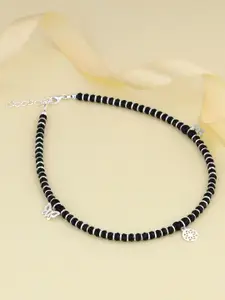 GIVA Set Of 2 925 Sterling Silver Rhodium Plated Beaded Charm Anklets