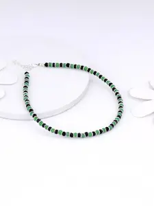 GIVA 925 Sterling Silver Rhodium Plated Beaded Anklets