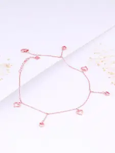 GIVA Set Of 2 925 Sterling Silver Rose Gold Plated String Of Hearts Anklets