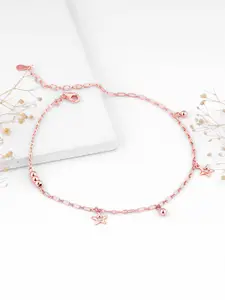 GIVA Set Of 2 92.5 Sterling Silver Rose Gold-Plated Star Laced Anklets