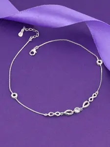 GIVA Set Of 2 German Silver Rhodium Plated Stone Studded Infinity Zirconia Anklets