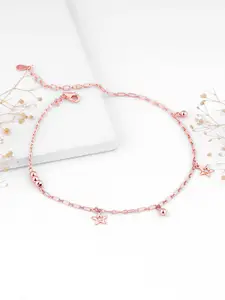 GIVA 925 Sterling Silver Rose Gold Plated Star Laced Anklets