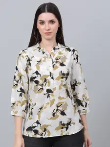 Cantabil Floral Print Mandarin Collar Shirt Style Top