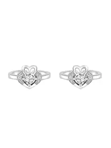 Zarkan Rhodium-Plated 92.5 Sterling Silver CZ-Studded A Heart For A Heart Toe Rings