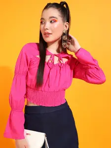 PRETTY LOVING THING Pink Tie-Up Neck Bell Sleeve Top