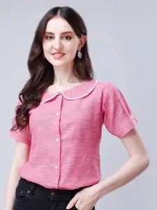 Kinjo Pink Peter Pan Collar Slit Sleeve Cotton Top