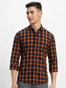 FOREVER 21 Men Navy Blue Checked Casual Shirt