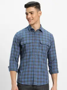 FOREVER 21 Men Blue Checked Casual Shirt