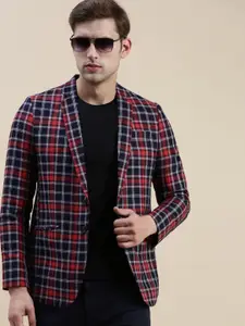 SHOWOFF Checked Notched Lapel Slim-Fit Single-Breasted Blazer