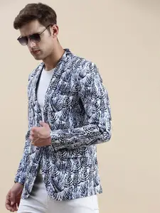 SHOWOFF Printed Notched Lapel Slim-Fit Single-Breasted Blazer