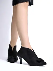 Shoetopia Pointed Toe Suede Kitten Pumps With Bows