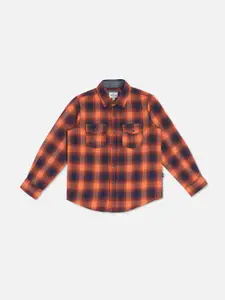 Pepe Jeans Boys Orange Checked Casual Shirt