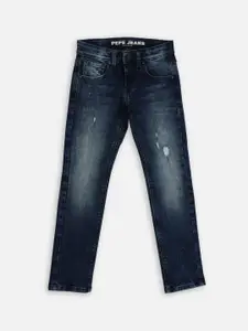 Pepe Jeans Boys Blue Slim Fit Low Distress Heavy Fade Stretchable Jeans
