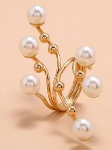 OOMPH Pearls Studded Statement Finger Ring