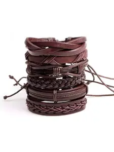 OOMPH Men 6 Brown Leather Handcrafted Wraparound Bracelet