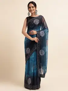 FABMORA Floral Printed Beads and Stones Embellished Saree