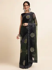 FABMORA Green Embellished Embroidered Designer Saree