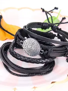OOMPH Men 4 Black Leather Handcrafted Wraparound Bracelet