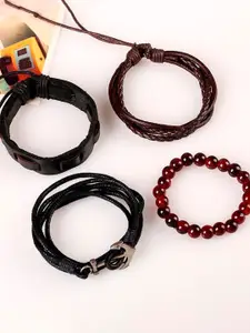 OOMPH Men 4 Brown & Black Leather Handcrafted Wraparound Bracelet