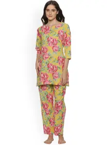 Palakh Floral Printed Pure Cotton Night Suit
