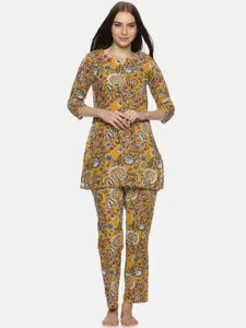 Palakh Women Mustard Printed Night suit