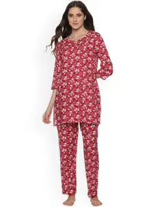 Palakh Women Red Printed Night suit