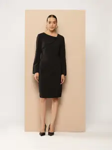 Chemistry Asymmetric Neck Full Sleeves Sheath Dress