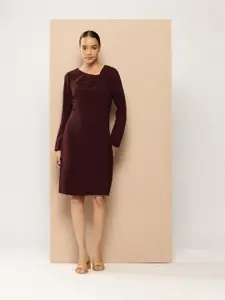 Chemistry Asymmetric Neck Full Sleeves Sheath Dress