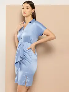 Chemistry Satin Finish Knot Shirt Dress