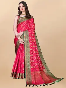 ZIBLON Pink Woven Design Zari Art Silk Kanjeevaram Saree