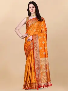 ZIBLON Orange Woven Design Zari Art Silk Kanjeevaram Saree