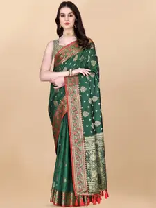 ZIBLON Green Woven Design Zari Art Silk Kanjeevaram Saree